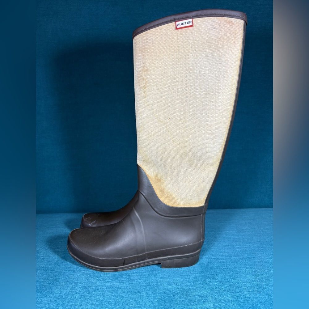Hunter Lady N Rain Tweed Brown Tall Rain Boots Size 7 Women’s